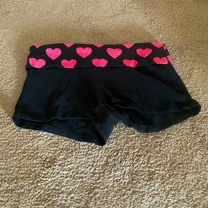 Black Yoga Shorts with Pink Hearts